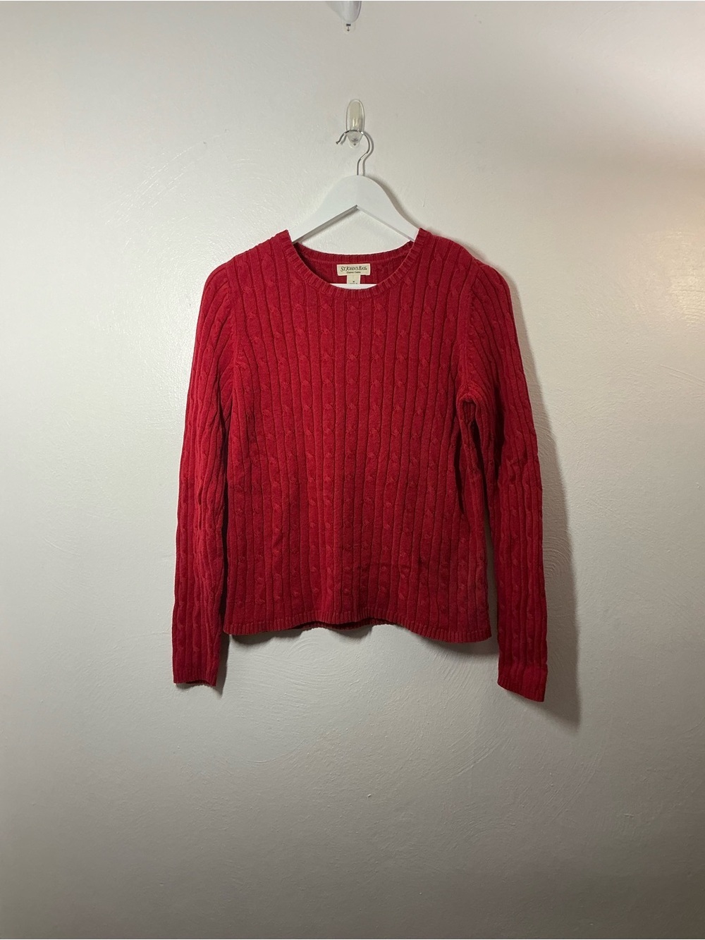 St.John's Bay Red Cable-Knit Crewneck Sweater Size Medium